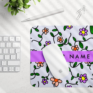 Colourful Flowers, Blue Background, Purple Mouse Mat