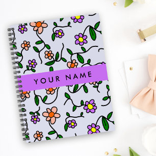 Colourful Flowers, Blue Background, Purple Notebook
