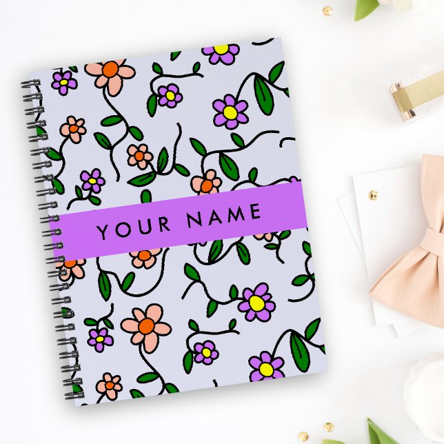 Colourful Flowers, Blue Background, Purple Notebook (Creator Uploaded)