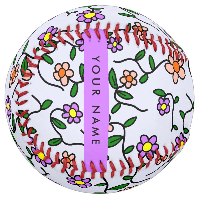Colourful Flowers, Blue Background, Purple Softball (Front Left)