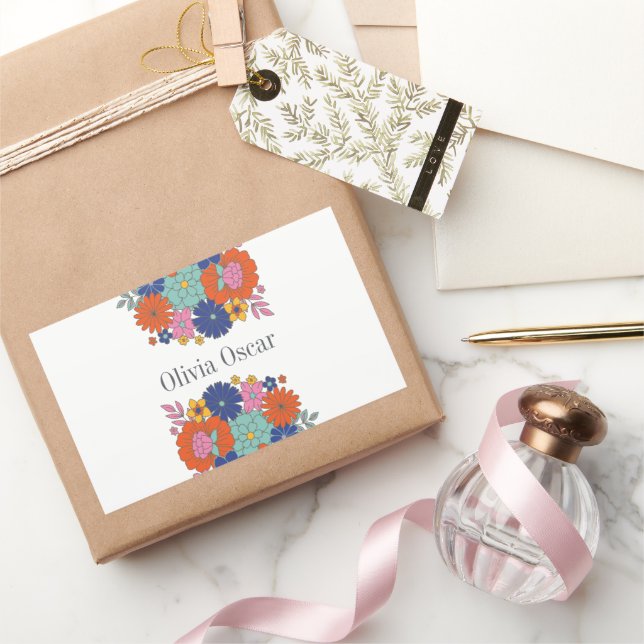Colourful Flowers Boho Bright Floral Illustration  Rectangular Sticker (Gifting)