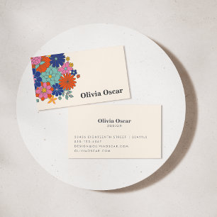 Colourful Flowers Boho Bright Retro Floral Art Business Card