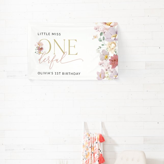 Colourful Flowers, Boho, First Birthday Welcome Banner (Insitu)
