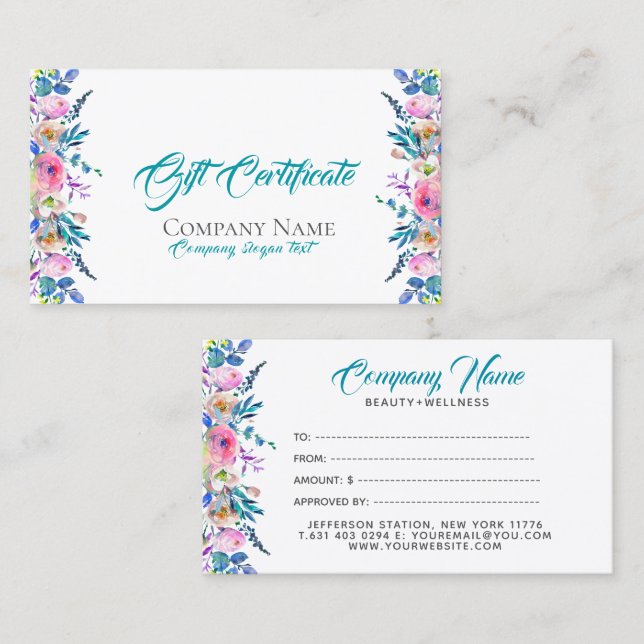 Colourful Flowers Border Gift Certificate Template (Front/Back)