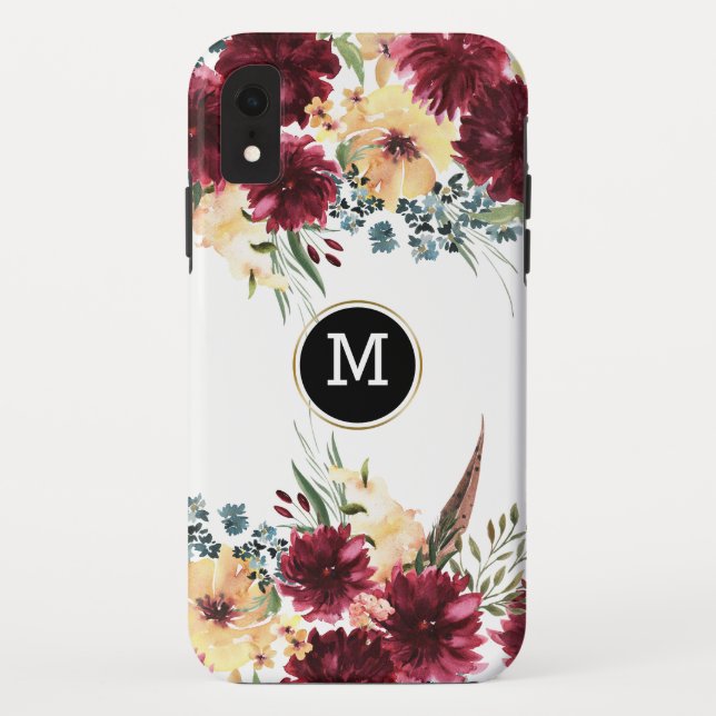 Colourful  Flowers Border Monogram Case-Mate iPhone Case (Back)