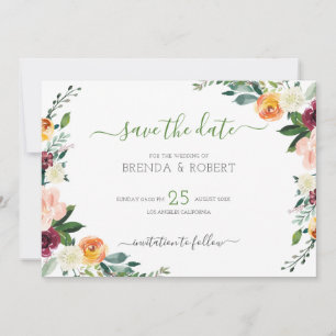 Colourful flowers border save the date