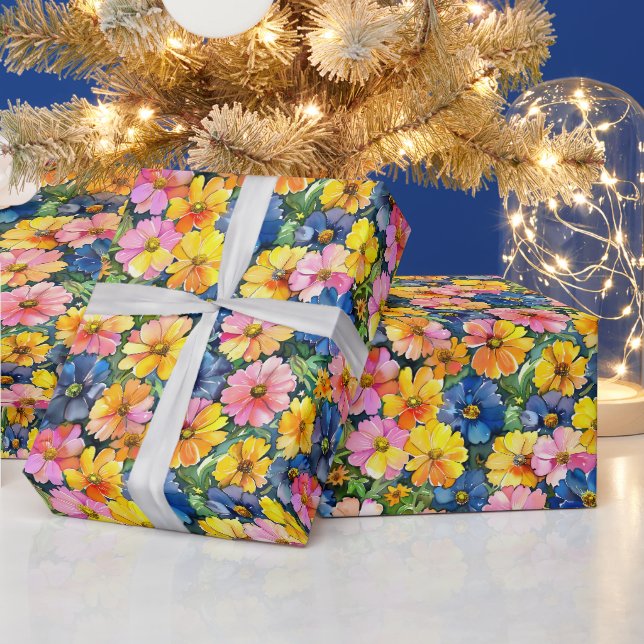 Colourful Flowers Botanical Garden Floral Pattern Wrapping Paper (Holidays)