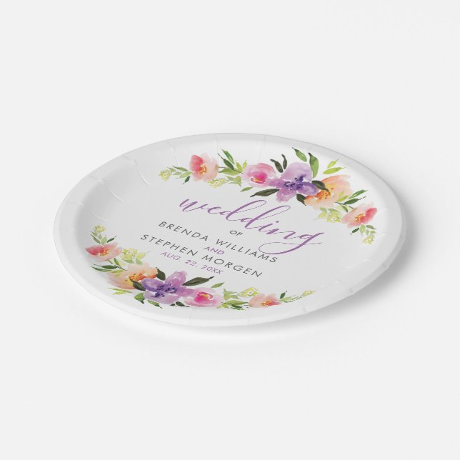 Colourful Flowers Bouquet Frame Paper Plate (Angled)