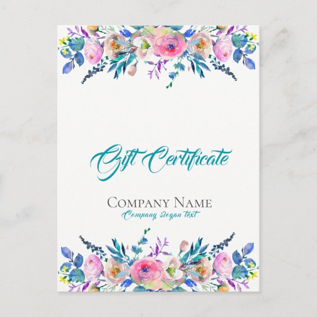 Colourful Flowers Bouquet Gift Certificate Postcard (Front)