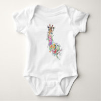 Colourful Flowers Bouquet Giraffe Baby Bodysuit