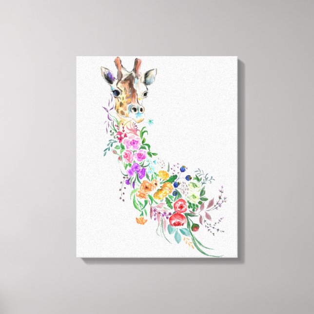 Colourful Flowers Bouquet Giraffe Canvas Print (Front)