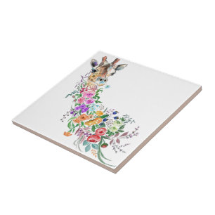 Colourful Flowers Bouquet Giraffe Ceramic Tile