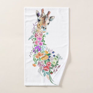 Colourful Flowers Bouquet Giraffe - Drawing Floral Bath Towel Set