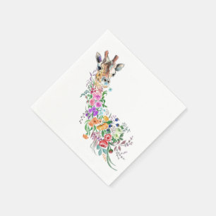Colourful Flowers Bouquet Giraffe - Drawing Floral Napkin