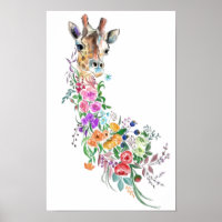 Colourful Flowers Bouquet Giraffe - Drawing Floral