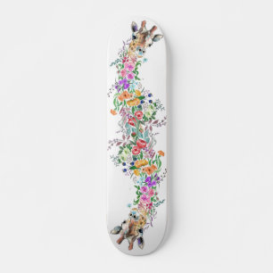 Colourful Flowers Bouquet Giraffe - Drawing Floral Skateboard