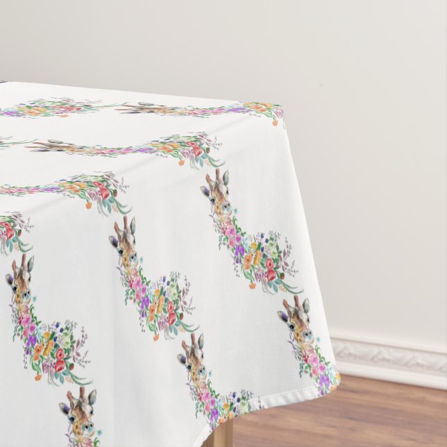 Colourful Flowers Bouquet Giraffe - Drawing Floral Tablecloth (In Situ)