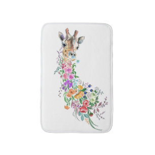 Colourful Flowers Bouquet Giraffe - Drawing Modern Bath Mat