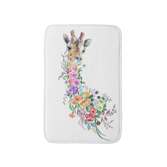 Colourful Flowers Bouquet Giraffe - Drawing Modern Bath Mat (Front Vertical)