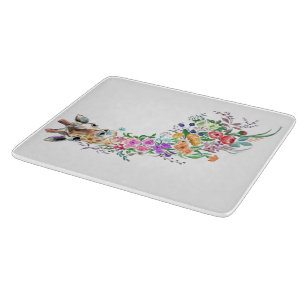 Colourful Flowers Bouquet Giraffe - Drawing Modern Cutting Board