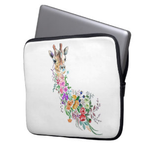 Colourful Flowers Bouquet Giraffe - Drawing Modern Laptop Sleeve