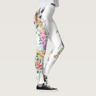 Colourful Flowers Bouquet Giraffe - Drawing Modern Leggings