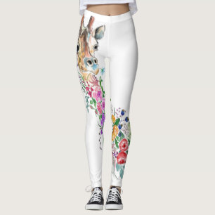 Colourful Flowers Bouquet Giraffe - Drawing Modern Leggings