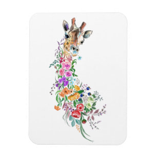 Colourful Flowers Bouquet Giraffe - Drawing Modern Magnet