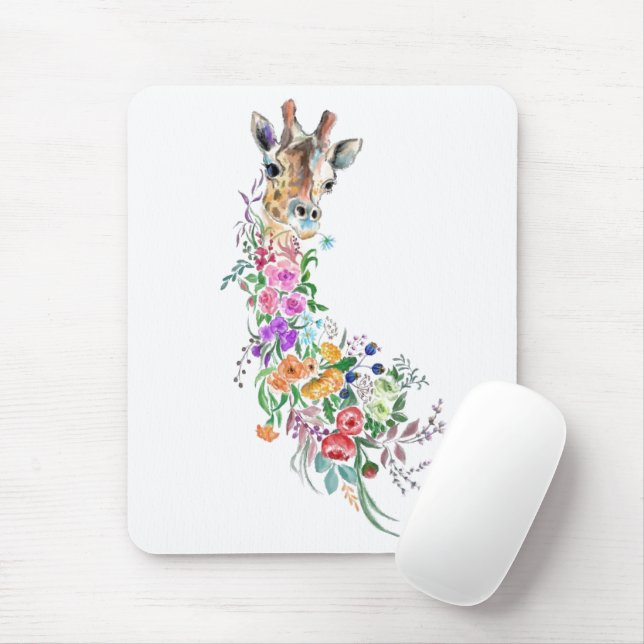 Colourful Flowers Bouquet Giraffe - Drawing Modern Mouse Mat (With Mouse)