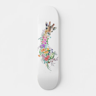 Colourful Flowers Bouquet Giraffe - Drawing Modern Skateboard
