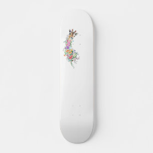 Colourful Flowers Bouquet Giraffe - Drawing Modern Skateboard