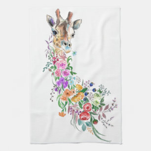 Colourful Flowers Bouquet Giraffe Kitchen Towel