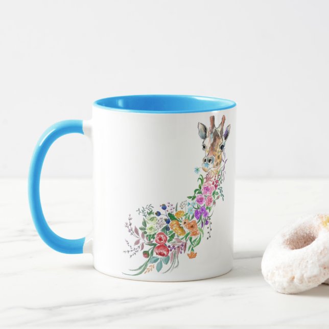 Colourful Flowers Bouquet Giraffe Mug (With Donut)
