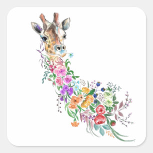 Colourful Flowers Bouquet Giraffe Sticker
