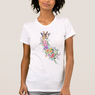 Colourful Flowers Bouquet Giraffe T-Shirt