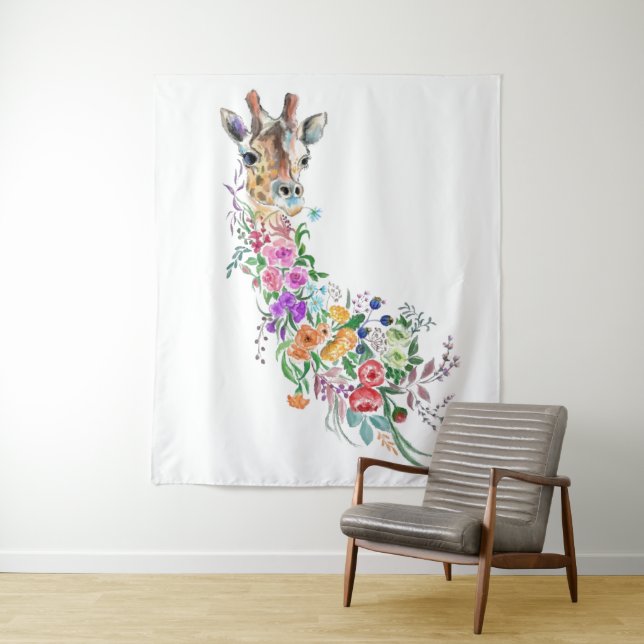 Colourful Flowers Bouquet Giraffe Tapestry Spring (In Situ)