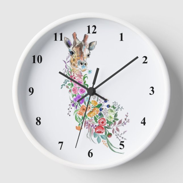 Colourful Flowers Bouquet Giraffe Wall Clock Sprin (Front)
