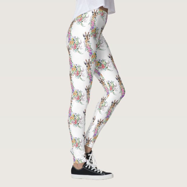Colourful Flowers Bouquet Giraffes - Drawing Moder Leggings (Right)