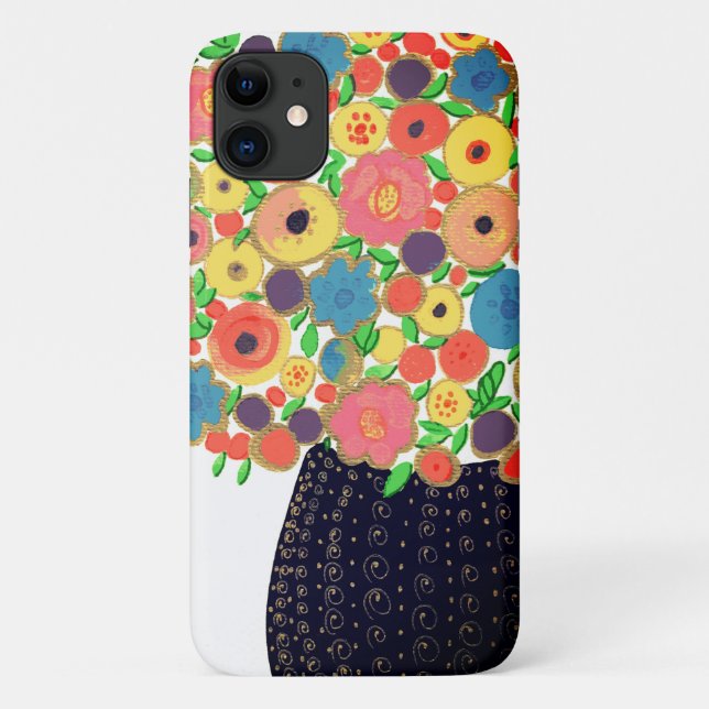 Colourful Flowers Bouquet in a Black Boho Vase Case-Mate iPhone Case (Back)