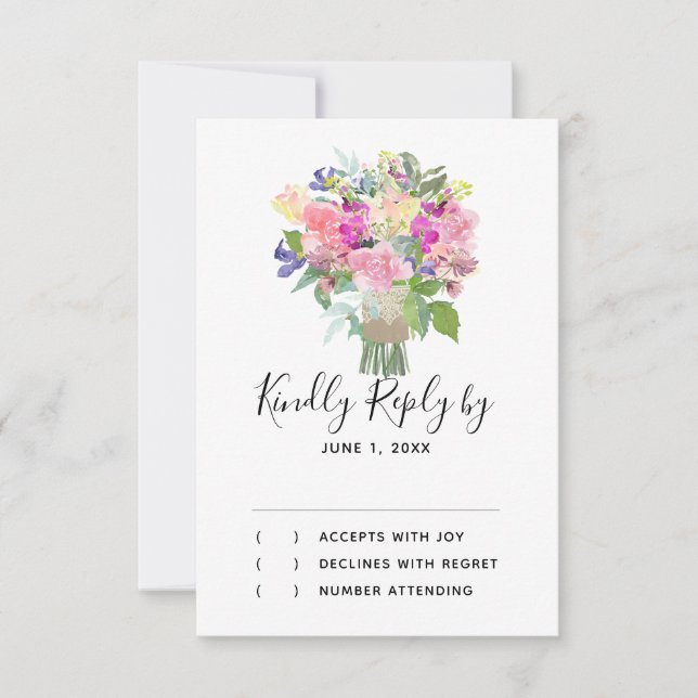 Colourful Flowers Bouquet RSVP Response Card (Front)