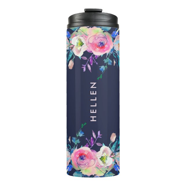 Colourful Flowers Bouquets Border Thermal Tumbler (Front)