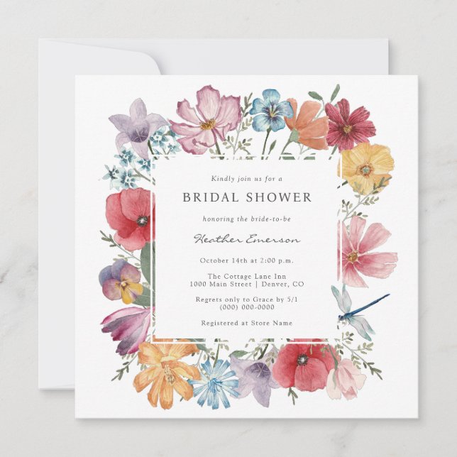 Colourful Flowers Bridal Shower Invitation (Front)
