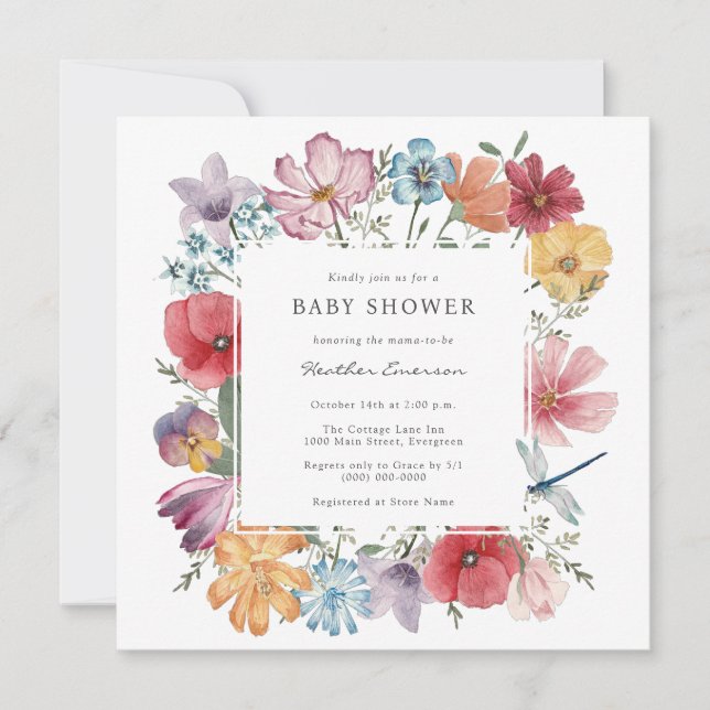 Colourful Flowers Bridal Shower Invitation (Front)