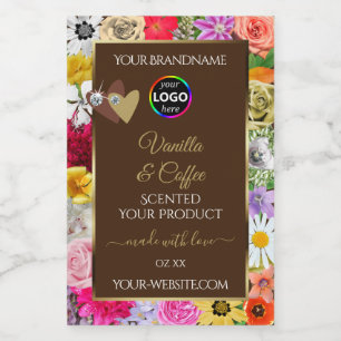 Colourful Flowers Brown Product Labels Hearts Logo