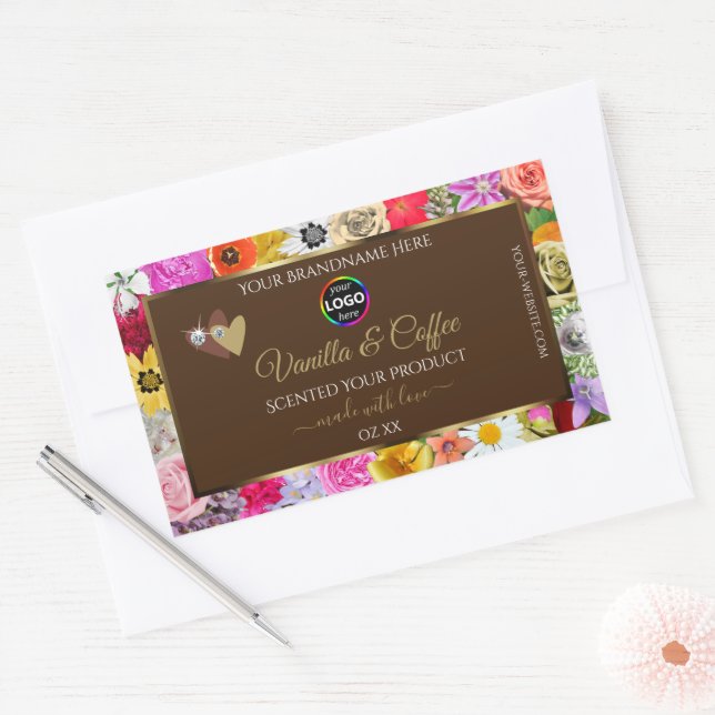 Colourful Flowers Brown Product Labels Hearts Logo (Envelope)