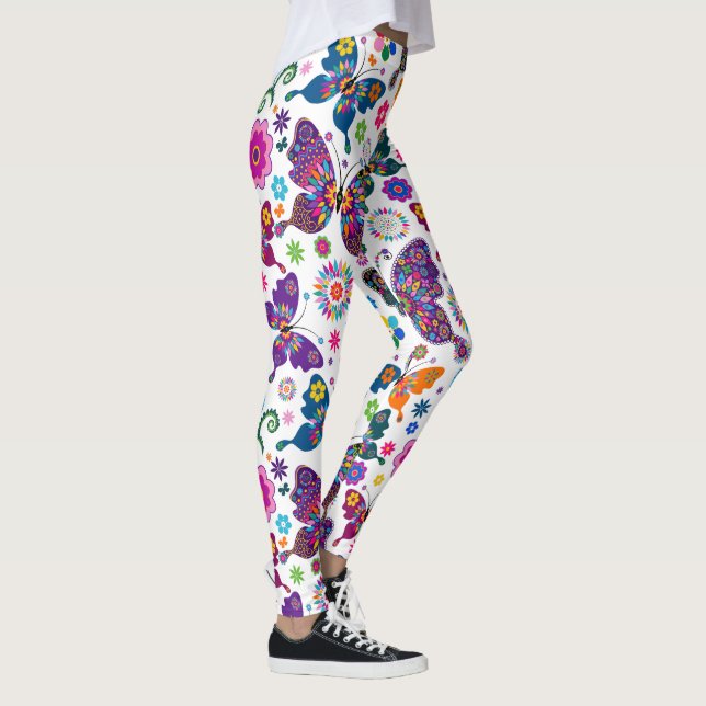 Colourful Flowers & Butterflies Leggings (Right)