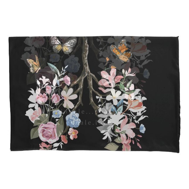 Colourful flowers, butterflies, lungs illustration pillowcase (Front)