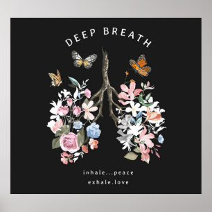 Colourful flowers, butterflies, lungs illustration poster