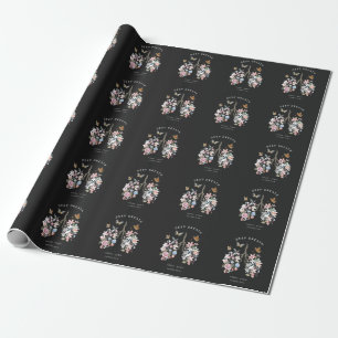 Colourful flowers, butterflies, lungs illustration wrapping paper