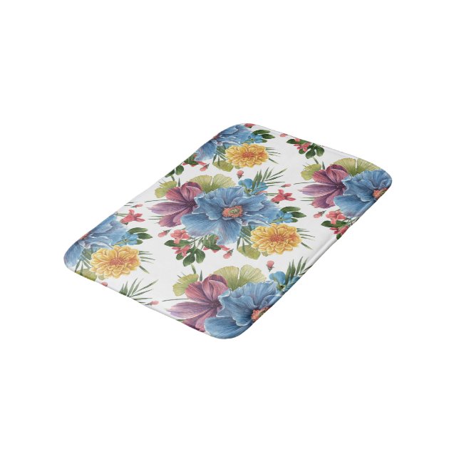 Colourful Flowers Collage Pattern Bath Mat (Angled)